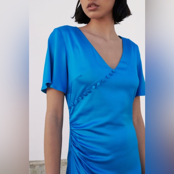 JAAF Gathered Midi Dress in Vivid Blue - Picture 2 of 15